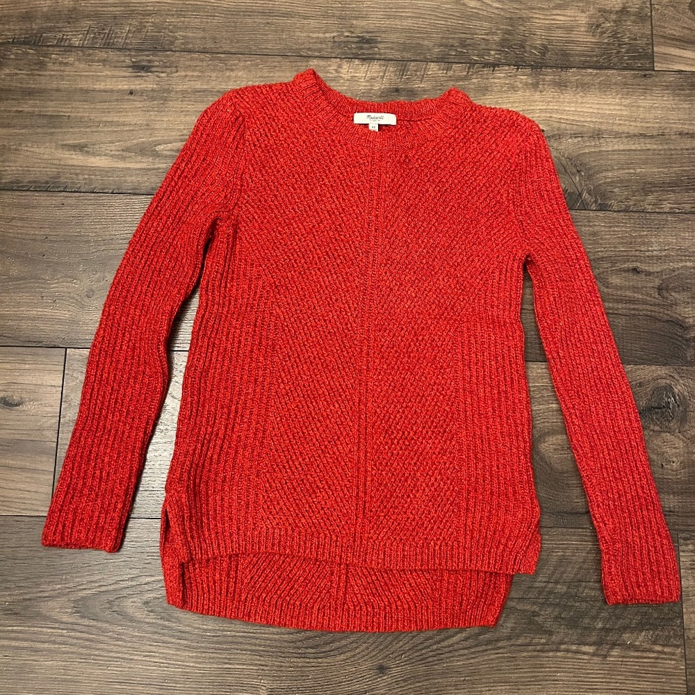 MADEWELL Sweater Womens XS Red Pullover Knit Crew Neck Long Sleeve Cotton